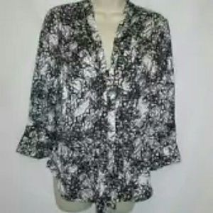 Kensie NEW black and white print bowtie blouse xs